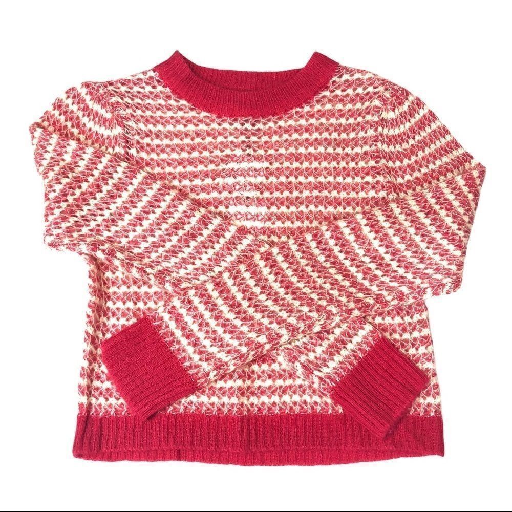 Nordstrom Rack WAYF Crew Neck Sweater Loose Knit Pink Tan Ribbed cuffs hem XS